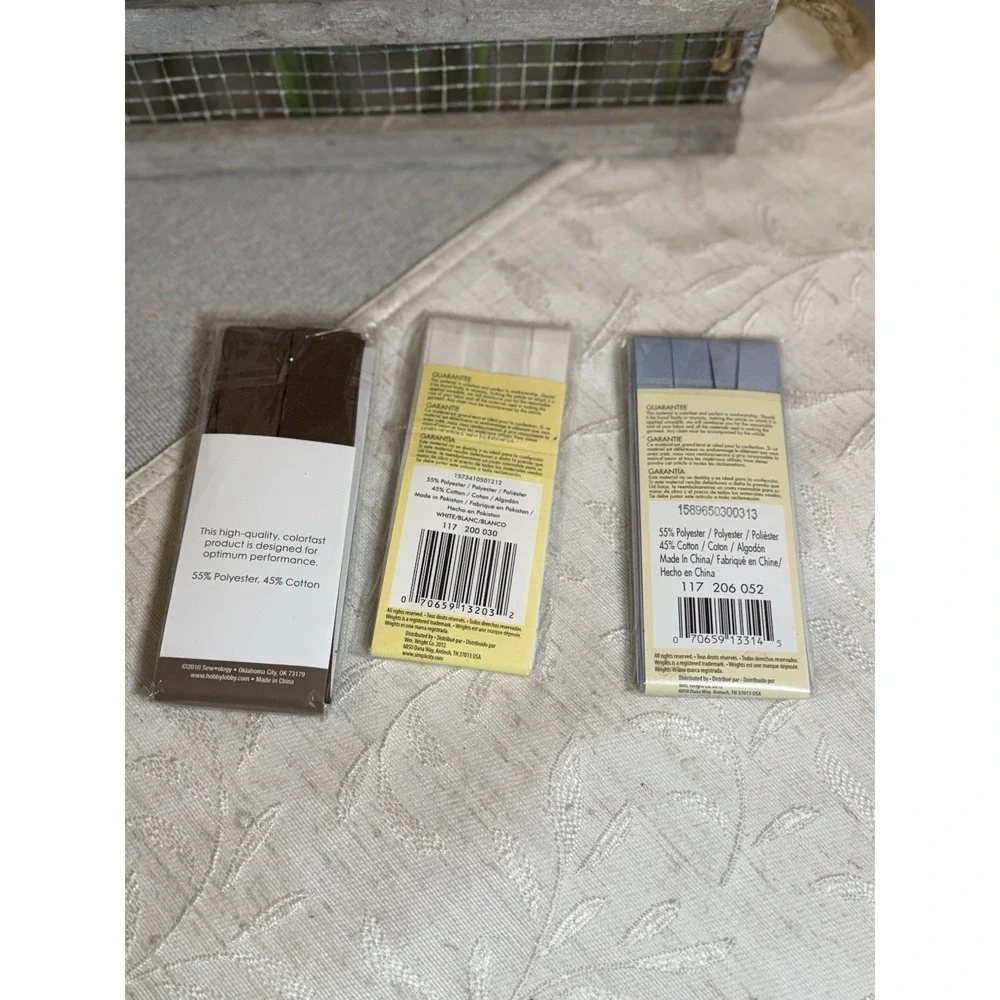 Lot of 3‎ Wrights & Sew-Ology Bias Tape & Quilt Binding - Blue, White, Brown